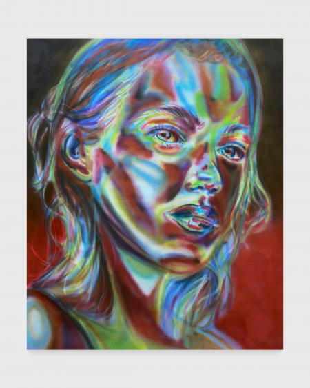 Katie Hector, The Traveler, 2024Dye and bleach on canvas, 72 x 60 inches