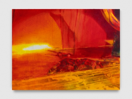 Nana Wolke, 01:40:22,625 - -> 01:40:44,708(Sunlight will drive you crazy), 2026Oil and construction sand on linen, 72 x 96 inches / 183 x 243.8 cm